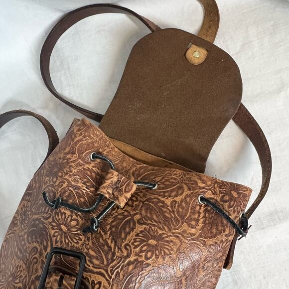genuine soft leather floral embossed mini rucksack backpack - Picture 5 of 11